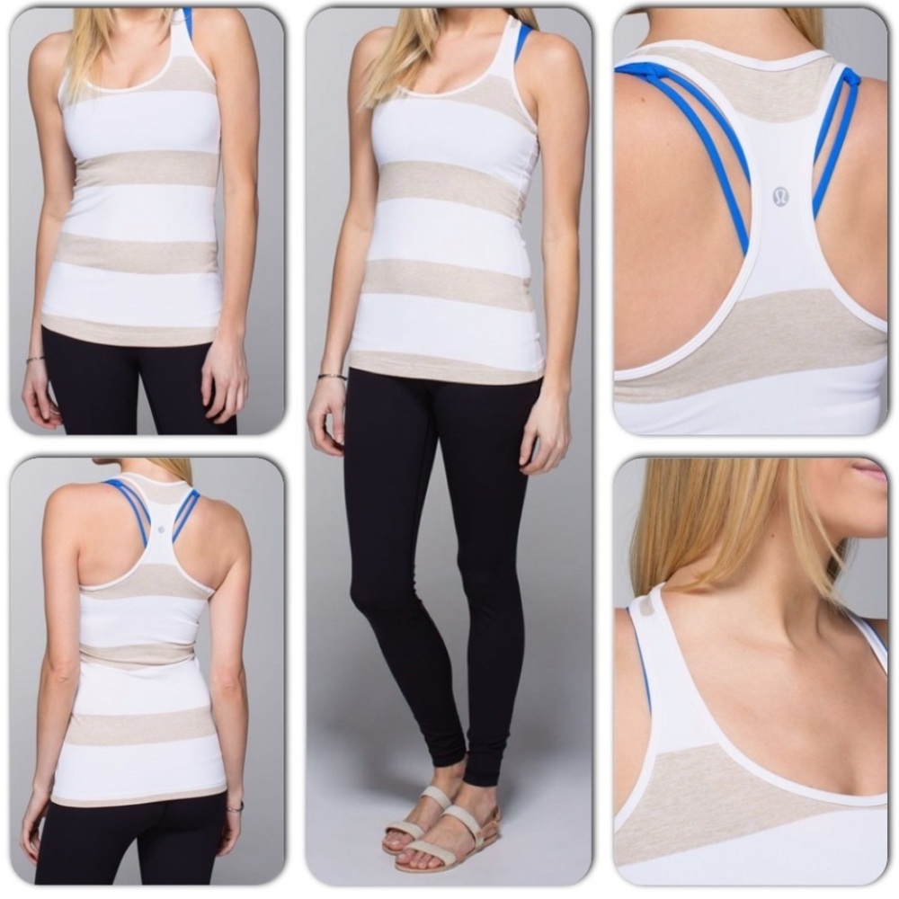 Lululemon Athletica White and Tan Striped Tank Top
